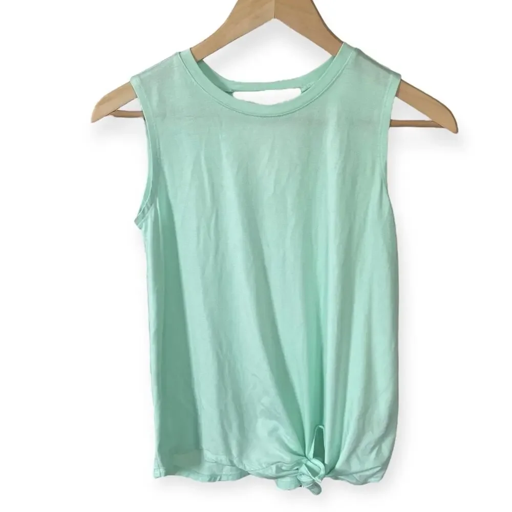 Girl L 10-12 Old Navy Mint Green Sleeveless Active Shirt Front Knot Cut Out Back
